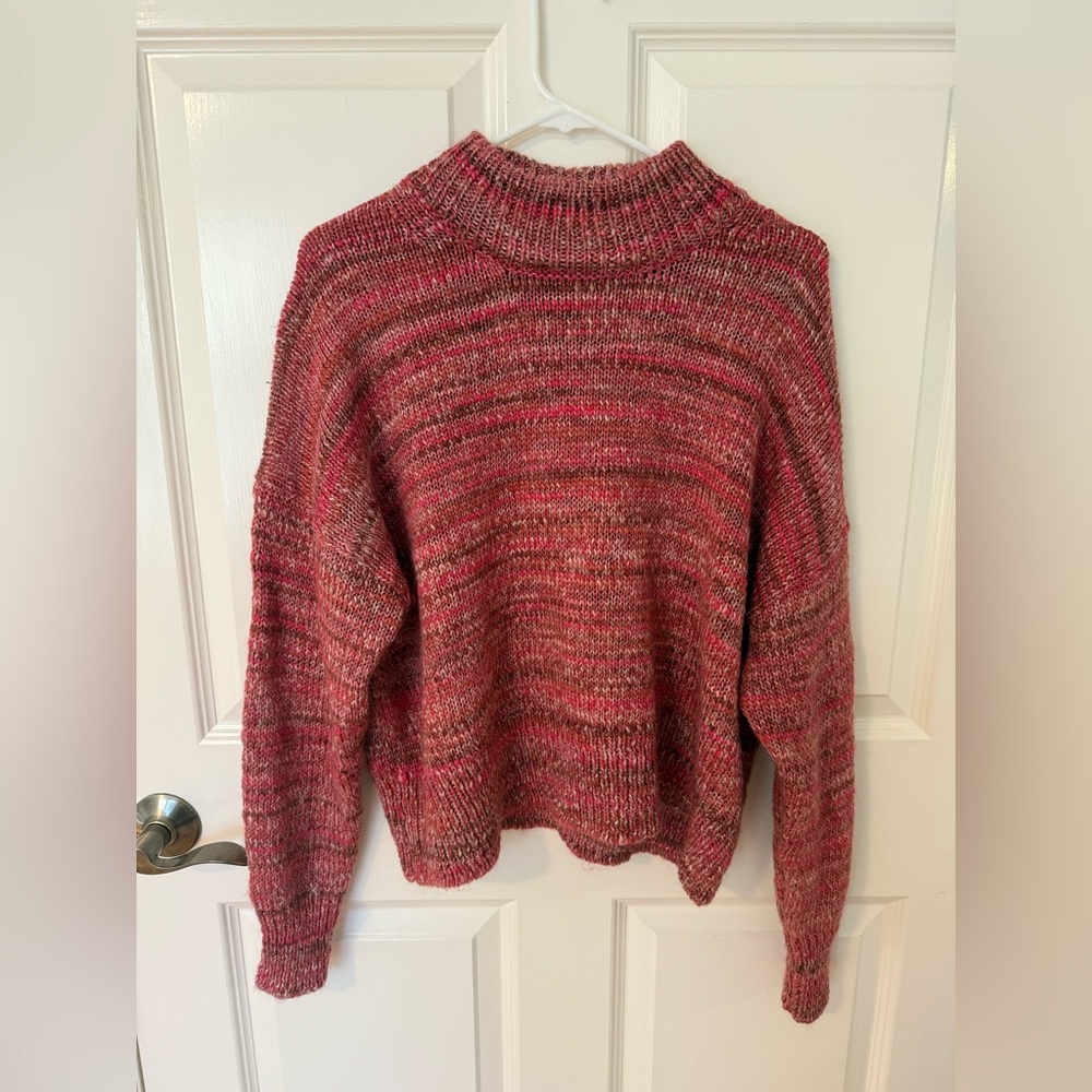 J. Crew Marled Red & Pink Turtleneck Sweater, Size Medium